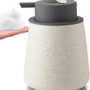 Foam Hand Soap Dispenser - 12 oz Bathroom Lotion Hand Pump Dispenser, Ceramic Foaming Soap Dispenser with Grey Removable Pump for Kitchen Hand Wash Dispenser, Speckled Matte Beige